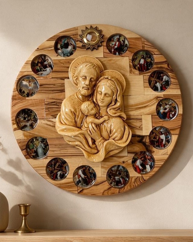Holy Family Round Plaque with Icon Ring
