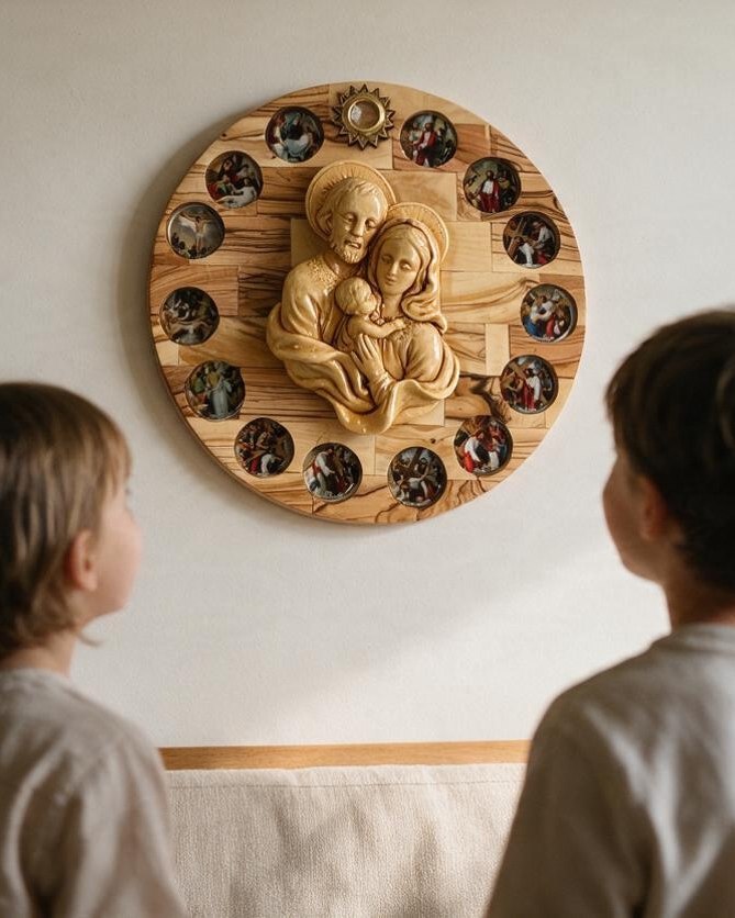 Holy Family Round Plaque with Icon Ring
