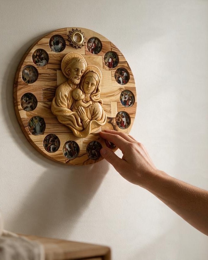 Holy Family Round Plaque with Icon Ring